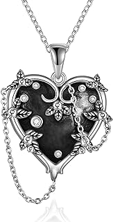 MONGAS Witches Heart Pendant/Layered/Cherry/Cross/Rose/Tree of Life Necklace 925 Sterling Silver Gothic Jewelry Goth Halloween Gifts for Women