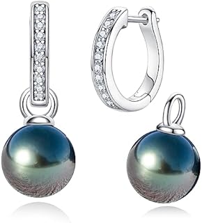 Hinged Hoop Sterling Silver Earrings with 9-11MM Tahitian Black Pearls and D color Moissanites for Women - Versatile Hoop Design