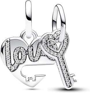 Lock and Key Charm Bracelet with Cubic Zirconia, 925 Sterling Silver Chain for Women, Heart and Arrow Design