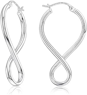 Hoops & Loops 925 Sterling Silver Infinity Eternity Figure Eight 8 Polished Twisted Endless or Click-Top Hoop Earrings for Women and Teen Girls