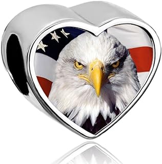 Patriotic American Flag Heart Charm Bracelet - Fourth of July Independence Day - Base Metal, 11.11mm Length, 0.35in Width