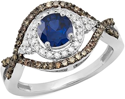 Dazzlingrock Collection 18K 6 MM Round Gemstone, Champagne & White Diamond Bridal Halo Style Engagement Ring, White Gold