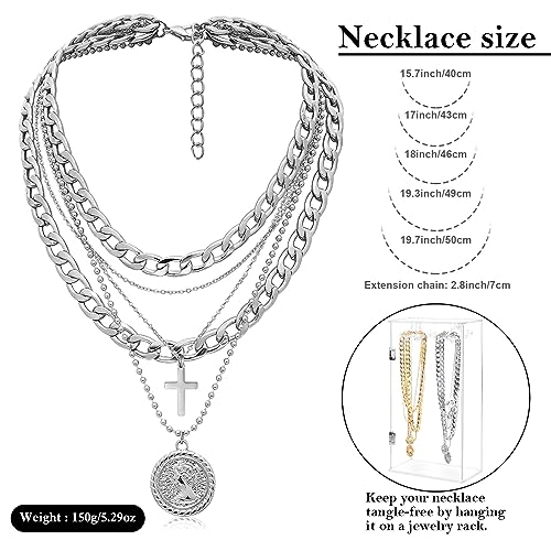 MJartoria Gold Layered Necklaces for Women Trendy Retro Coin Pendant Gold Necklace Dainty Chunky Link Chain Choker Necklaces for Girls Jewelry Birthday Gifts