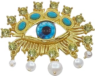 Evil Eye Brooch, Lucky Charm Elegant Alloy Crystal Freshwater Pearl Eye large brooch, Angel and Good Luck eyeball, lapel scarf shawl hat pin, for holiday gifts for men and women