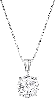 14K White Gold La4ve Diamonds Solitaire Pendant Necklace with Box Chain and Spring Ring Clasp for Women and Girls - Round-Cut Lab Grown Diamond Design