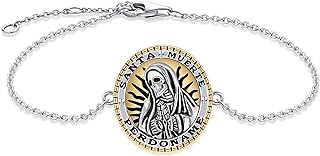 YAFEINI Sterling Silver Santa Muerte Bracelet with Lobster Claw Clasp and Cable Chain, Gun Charm Design for Women