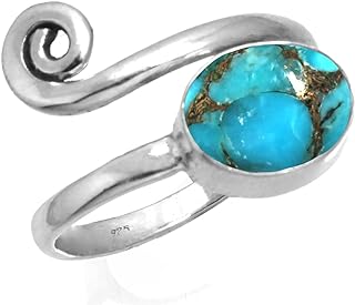 JEWELOPORIUM 925 Sterling Silver Toe Ring for Women Copper Blue Turquoise Gemstone Costume Adjustable Toe Ring Halloween - Gift Vintage Feet Body Jewelry