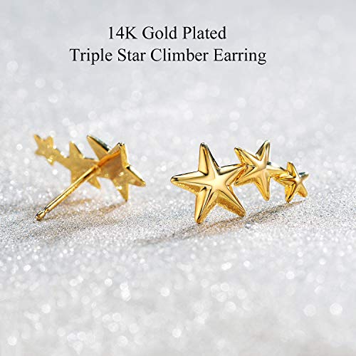 Gold Star and Sunburst Stud Earrings - AllenCOCO Ear Climbers Earrings for Women, 14K Gold Plated, 925 Silver Post Hypoallergenic