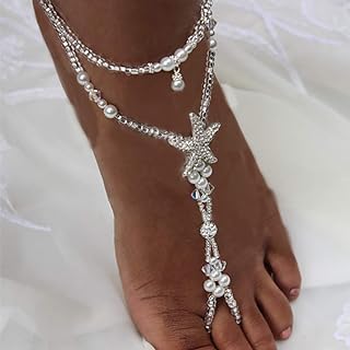 Woeoe Starfish Anklet with Bead Chain and Lobster Claw Clasp, Alloy and Pearl Material, Beach Themed Design for Women and Girls
