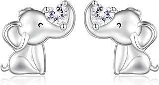 925 Sterling Silver Elephant Stud Earrings with Cubic Zirconia for Women, Push Back Design, Hypoallergenic Cute Animal Jewelry Gift for Girls