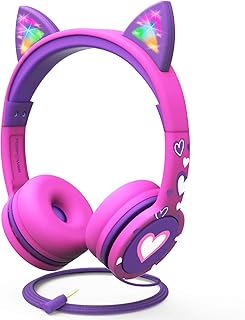 FosPower Barbie-Kopfhörer mit LED-Katzenohren und gepolsterten Ohrpolstern, 3,5mm On-Ear Audio, kindersichere Lautstärke (max. 85 dB), langlebig und flexibel. Ideal für Kinder