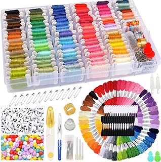 Embroidery Thread Kit Including 150 Skeins Embroidery Floss 30 Skeins White & Black Thread 800 Beads 52Pcs Cross Stitch Tools for Friendship Bracelet String DIY