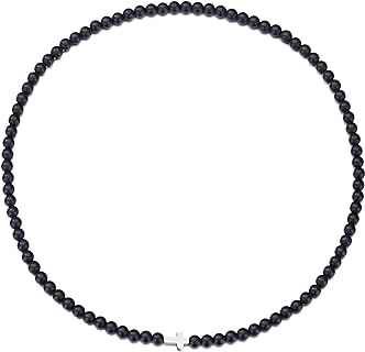 Beaded Cross Necklace for Men and Women Pearl Necklace for Men 6mm Prayer Beads Silver Cross Necklaces