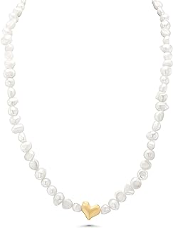 Pearl Necklace, Pearl Necklaces for Women, Choker Necklaces for Women, Handmade Necklaces, Long Pearl Necklace, Pearl Jewelry, Women's Pearl Strand Necklaces, Dainty Pearl Necklace, Gold Pearl Necklace, Pearl Choker Necklace with Gold Heart Pendant by SNGIA, Tennis Necklace, Tennis Necklaces for Women, Gold Charm Necklace for Women, Collar Necklace for Women, Statement Necklace