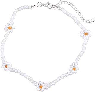 Obmyec Handmade Beaded Anklet Colored Flower Foot Chain Boho Ankle Bracelet Extension Ankle Accessories Sea Foot Slave Chain Jewelry for Women and Girls