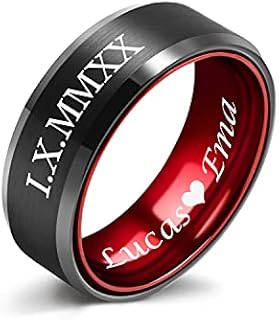 LerchPhi Custom Engraved Tungsten Engagement & Wedding Ring for Men - 6MM 8MM Matte Black, Bevelled Edge Promise Band