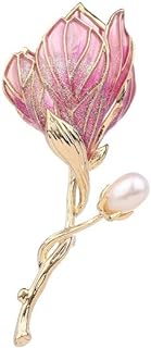 Pin-Clasp 14K Yellow Gold Magnolia Brooch with Moissanite Gem - Striking Autumn/Winter Accessory for Fashion-Conscious Women