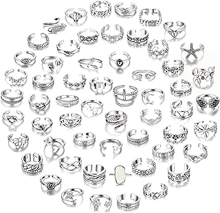 MJust 58Pcs Adjustable Toe Rings for Women Open Silver Vintage Retro Toe Ring Gold Boho Bulk Knuckle Rings Summer Beach Foot Jewelry