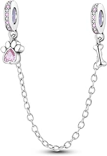 Hapour Safety Chain Sterling Silver Charm Dangle Pendants Beads with Cubic Zirconia for Charms Bracelets Jewelry DIY Gifts for Women Girl