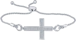 925 Sterling Silver Cross Charm Bracelet with Box Chain and Slide Clasp, Accented with Round White Diamond for Women- Indian Origin, Easter Gift Design
