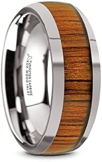 KAMEHA | Tungsten Rings for Men | Tungsten | Comfort Fit | Carbide Wedding Ring Band with Koa Wood Inlay and Polished Beveled Edges - 8mm