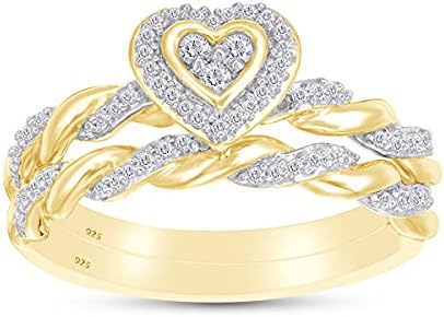 Delicate Round-Cut Diamond & Heart-Shaped Twist Bridal Ring Set in 14k Rose-Gold-Plated Silver
