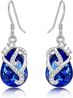 Sapphire Earrings for Women Sterling Silver Sapphire Jewelry Blue Crystal Drop Dangle Earrings Gifts for Women