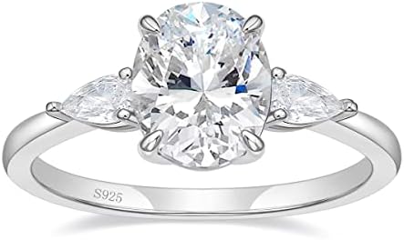 EAMTI 3CT 925 Sterling Silver Engagement Rings 3-Stone Oval Cut Cubic Zirconia CZ Wedding Promise Rings for Her Wedding Bands for Women Size 3-11
