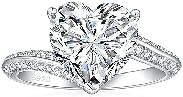Elspeth 925 Sterling Silver Heart Engagement Ring for Women Heart Cut Cubic Zirconia Promise Ring Size 4-10