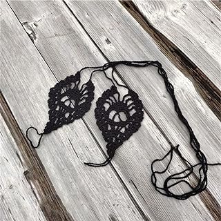 Asphire Beach Elegance Black Crochet Barefoot Sandals with Adjustable Bandage Foot Chains for Adult Women, Beach Themed Toe Ring Design