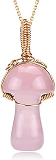 Natural Mushroom Crystal Necklace for Women Copper Wire Wrapped Mushroom Crystal Pendant Necklace
