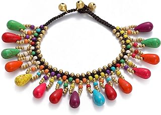 Lobster Claw Brass Boho Anklets - GretWal Bead Chain Women's Ankle Bracelet with Bell Charm