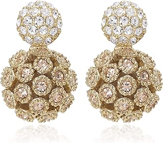 Circle Stud Front and Hollow Design Ball Back, Double Side Crystal Earrings