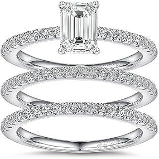 Moissanite Rings for Women, 1CT D Color VVS1 Clarity, Brilliant Round Cut Lab Created Diamond Rings, 925 Sterling Silver 18K White Gold Plated Moissanite Promise Engagement Band Rings for Women