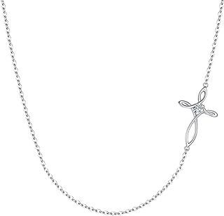EVER FAITH 925 Sterling Silver Cross Necklace Religious Church Sideways Cross Choker Jewelry Gift for Women, Girls
