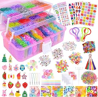 VICOVI Rainbow Loom Beading Bracelet Kit with Colorful 15000+ Rubber Bands in Plastic Gift Box - Kids DIY Craft Set, Cartoon Theme, 32 Vibrant Colors
