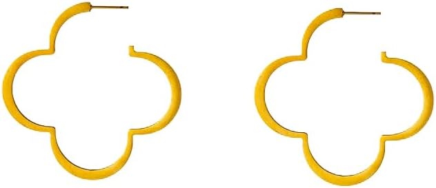 18K Gold Plated Clover Hoop Earrings with Hinged Hoop Back Finding for Women, Large Hollow Flower Design Stainless Steel Studs