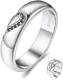 MomentWish Black Moissanite Engagement Rings with Sterling Silver Eternity Design - Size 6 for Couples