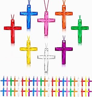 Crystal Cross Necklace, Plastic Cross Necklace Christian Gift Bulk Religious Party Favors Toy for Sunday School Church Easter Vacation Bible School Operation Christmas, 8 Colors