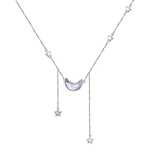 Ladytree 925 Sterling Silver Jewelry Crescent Moon and Star Pendant Necklace