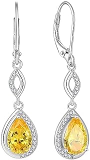Dangle Drop Earrings for Women 925 Sterling Silver Teardrop Leverback Earrings with Birthstone Jewelry Gift for Women Her Mom Girlfriend