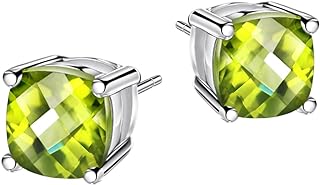 Sterling Silver Peridot Stud Earrings for Women, 1.5ct Cushion Cut August Birthstone, Stylish Girls' Solitaire Earrings with Post and Nut Back Finding