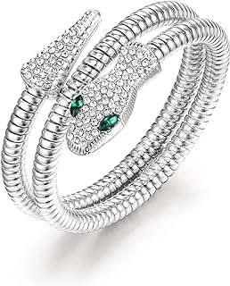 Snap Clasp Crystal Swirl Snake Chain Bangle Bracelets For Women, Austrian Crystal & Alloy Punk Design, Perfect For Halloween & Christmas