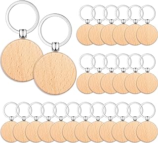 Yangbaga 50Pcs Natural Wood Slices-Wooden Keychain Blanks Unfinished Wood Rounds for Lase Engraving,Christmas Crafts Wooden Circles for DIY Christmas Ornaments/Laser Engraving/Wedding Decorations