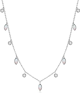 YUNKAI Sterling Silver Opal Necklace, Lab Opal Gemstone October Birthstone Pendant Chain 16"+2", Birthday Christmas Mothers Day Gift Fine Jewelry for Her