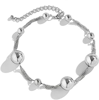 Ball Clasp Gold & Silver Chunky Bead Choker Necklace, Large Faux Pearl Punk Cluster for Women