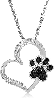 Jewelili Sterling Silver Women's Heart & Dog Paw Pendant Necklace with 18-Inch Cable Chain, Lobster Claw Clasp - Perfect Pet Lover's Gift