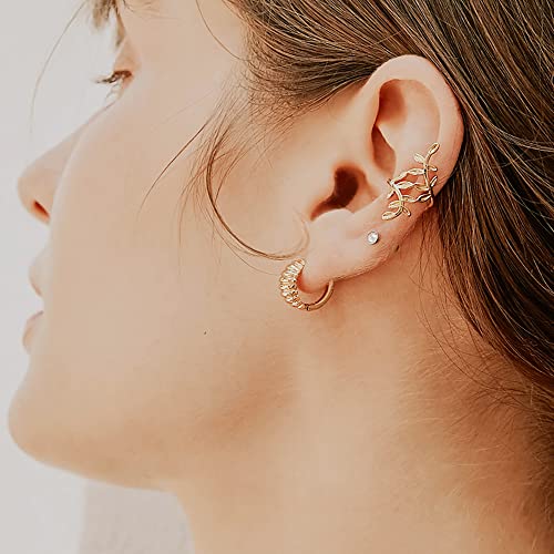 Solid 925 Sterling Silver Leaf Cuff Earrings Non Piercing Cartilage Wraps for Women Girls Leaf Clip On Earrings Helix Cuffs