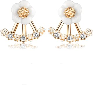 Push-Back Cubic Zirconia Flower Stud Earrings in Silver for Women - Elegant and Stylish Design