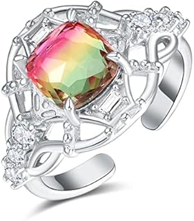 Mushroom Engagement Ring with Tourmaline Gem for Women, Sterling Silver Adjustable Design 7-9